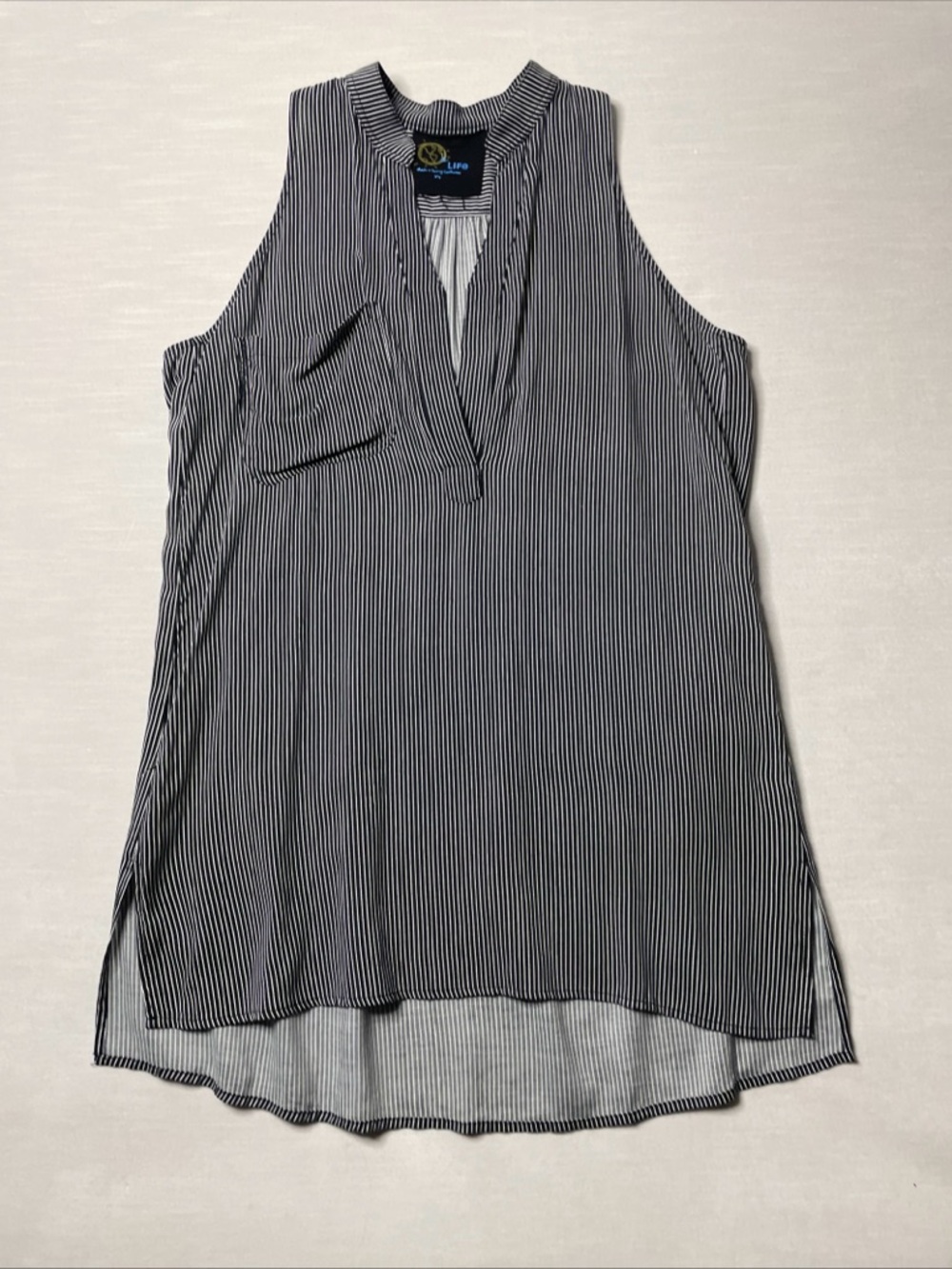 Blue Life 100% Rayon Striped Sleeveless Mini Dress Tunic Blouse XS - Made in USA